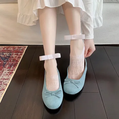 Calzini Invisibili In Pizzo Da Donna Maglia Traforata Fiocco Lolita Stile Balletto Fodera Estiva Traspirante