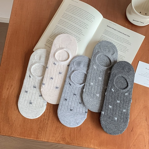 Onzichtbare Sokken Dames Katoen Dun Gaas Antislip Siliconen Laag Uitgesneden Ademend Geribbelde Strik Sokken