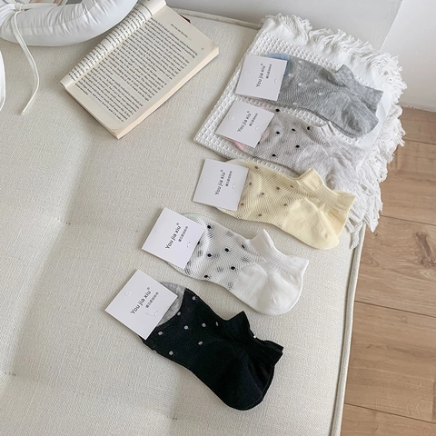 Calzini Donna Rete Traspirante Cotone Fantasia Pois Colore Contrasto Invisibili Estate Sottili Stile Giapponese