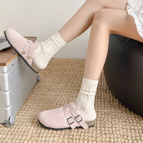 Women Crew Socks Combed Cotton Cable Knit Argyle Textured Seamless Toe Japanese JK Style Retro Cream White