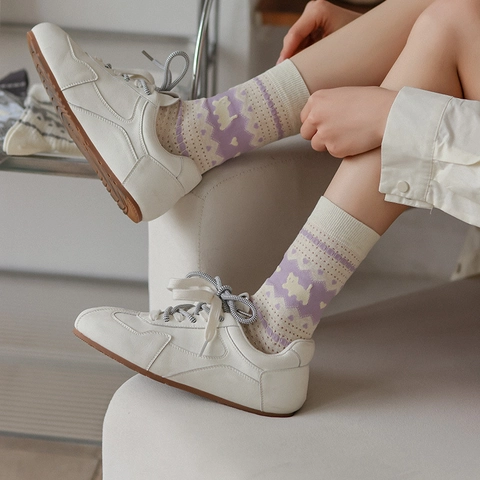 Damen Crew Socken Baumwollmischung Atmungsaktiv Dünn Netz Cartoon Tier Herz Jacquard Lässig Sommer Schweißabsorbierend Süß