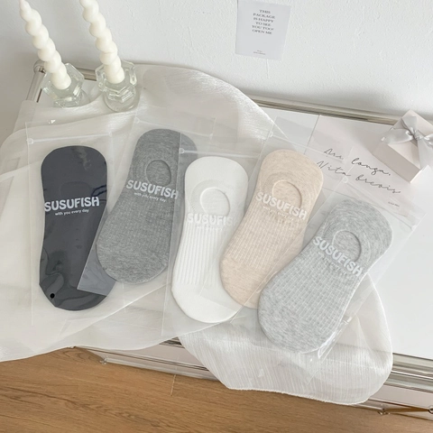 Calzini Invisibili Donna Taglio Basso Cotone A Costine Traspirante Antiscivolo Silicone Tallone Estate