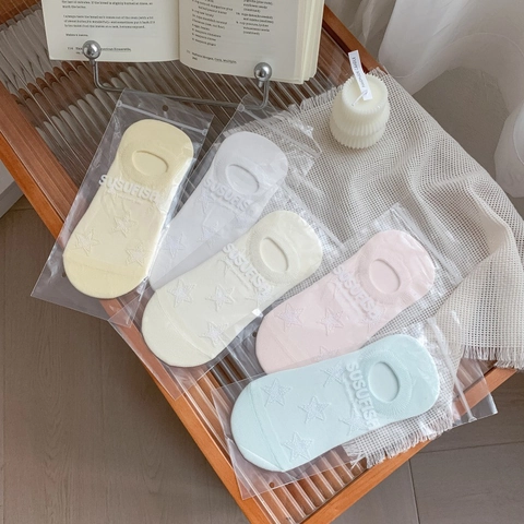 Socquettes Invisibles Femmes Mélange De Coton Maille Respirante Motif Étoiles Coupe Basse Antidérapant Élastique