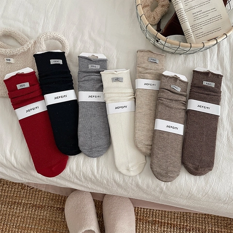 Calze Slouch Da Donna Misto Lana Maglia A Coste Spesse Calde Metà Polpaccio Stile Coreano Patch Lettera Autunno Inverno