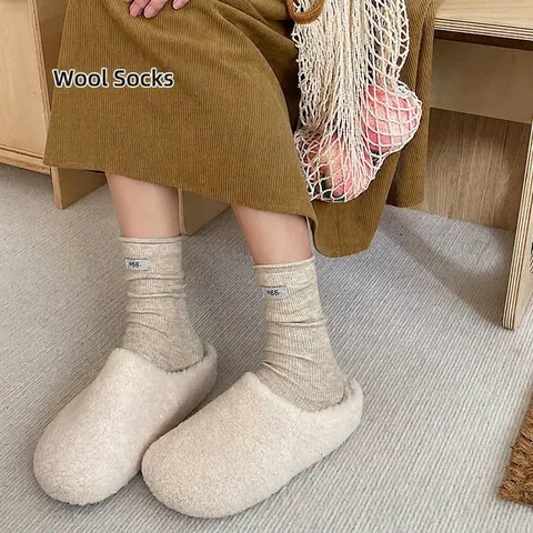 Calze Slouch Da Donna Misto Lana Maglia A Coste Spesse Calde Metà Polpaccio Stile Coreano Patch Lettera Autunno Inverno