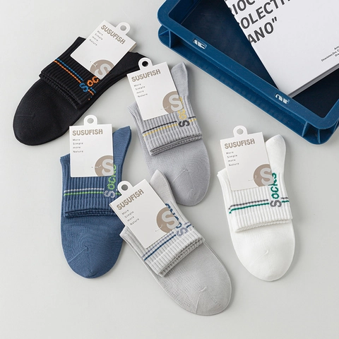 Calze Sportive Da Uomo A Righe Sottili Traspiranti In Misto Cotone Assorbenti Sudore Calze Casual Crew