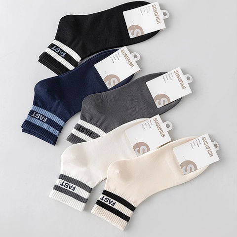 Calze Uomo Misto Cotone Righe Lettere Traspiranti Sport Casual Metà Polpaccio Costine