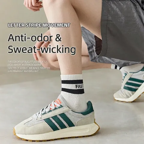 Calze Uomo Misto Cotone Righe Lettere Traspiranti Sport Casual Metà Polpaccio Costine