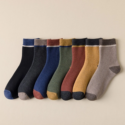 Calze Al Polpaccio Da Uomo Spesse Calde Maglia Colore A Contrasto Spugna Inverno Retro Casual Morbide Traspiranti