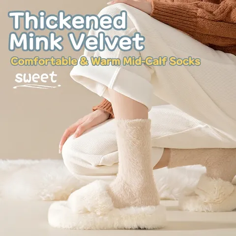 Calcetines Peludos Para Mujer Terciopelo Gruesos Cálidos Invierno Dormir Media Caña Color Sólido Elásticos Suaves