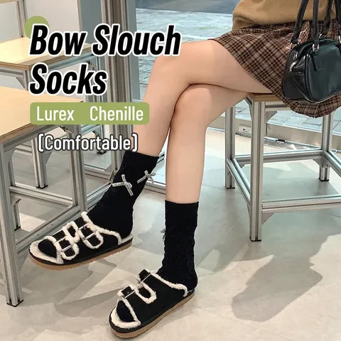 Damen Chenille Korallenvlies Socken Verdickt Warm Winter Haus Schlaf Socken Mit Silbernem Glitzer Bogen Diamant Strick