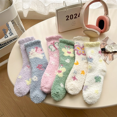 Calze Da Casa In Pile Corallo Da Donna Invernali Spesse Calde Peluche Per Dormire Motivi Farfalla Stella Morbide Interno