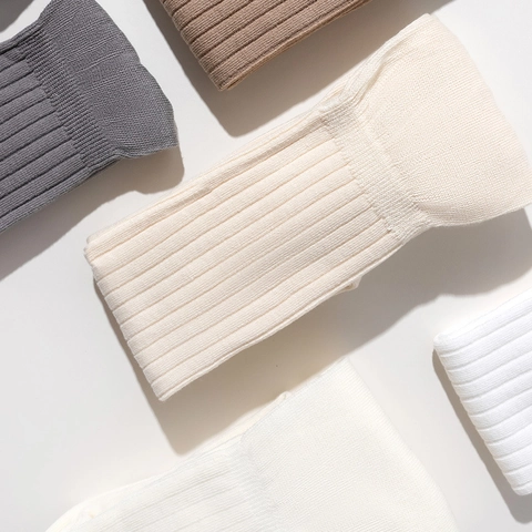 Women Thigh High Slouch Socks Combed Cotton Ribbed Knit Over Knee Stockings Breathable Solid Color Soft Elastic
