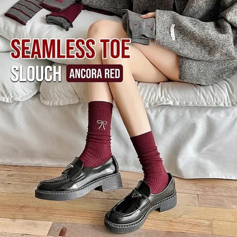 Women Slouch Socks Combed Cotton Knitted Ribbon Bow Heart Embroidery Vintage Mid Calf Crew Socks Autumn Winter Accessory