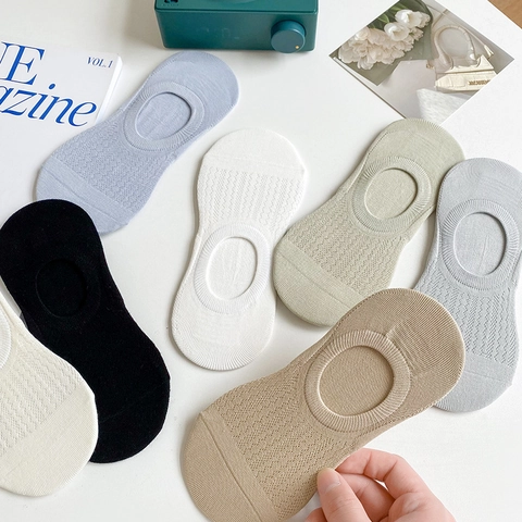 Women Invisible No Show Socks Combed Cotton Breathable Mesh Anti Slip Silicone 200N Low Cut Thin Liner Summer