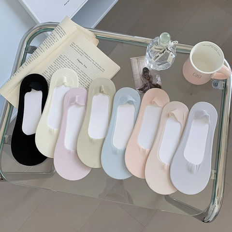 Calcetines Invisibles para Mujer Seda de Hielo Suela Algodón Corte Bajo Antideslizantes Transpirables Casual Verano Fino