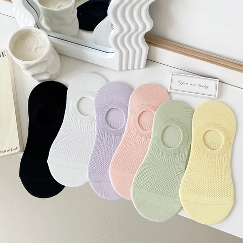 Calze Invisibili Donna Cotone Mesh Traspirante Antiscivolo Taglio Basso Estate Colore Solido Sottile Morbido
