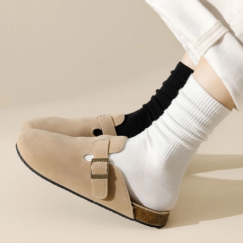 Damen Crew Socken Gekämmte Baumwolle Gerippt Nahtlose Zehe Einfarbig Atmungsaktiv Lässig Mittelhoch