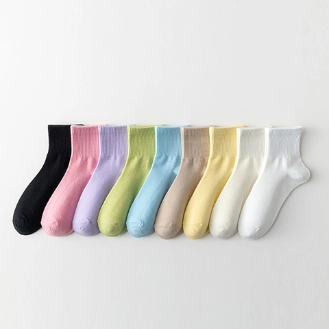Women Crew Socks Solid Candy Color Cotton Blend Breathable Ribbed Cuffs Casual Daily Sports Minimalist Soft Comfortable