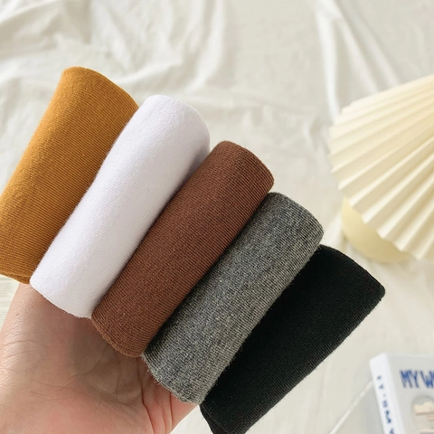 Women Calf High Socks Cotton Blend Solid Color Elastic Ribbed Cuffs Japanese School Style Soft Breathable Versatile