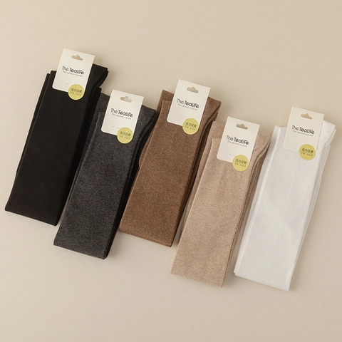 Women Over The Knee Socks Ribbed Knit Cotton Compression Slimming Thigh High Stay Up Minimalist Solid Color Japanese Style