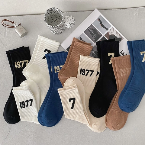 Damen Crew Socken Gekämmte Baumwollmischung Rippstrick Wadenlang Retro Akademiester Stil Zahlendruck Atmungsaktiv Lässig