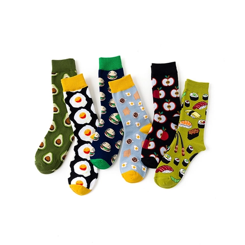 Calze Crew Cotone Pettinato Motivo Cibo Cartone Animato Avocado Uovo Sushi Burger Traspirante Casual Unisex Moda