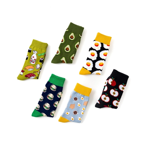 Calze Crew Cotone Pettinato Motivo Cibo Cartone Animato Avocado Uovo Sushi Burger Traspirante Casual Unisex Moda