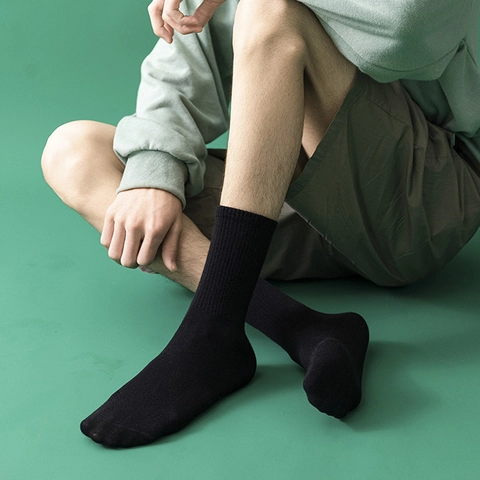 Crew Socken Baumwollmischung Gerippt Atmungsaktiv Wadenhoch Einfarbig Weiß Schwarz Japanischer Stil Casual Unisex