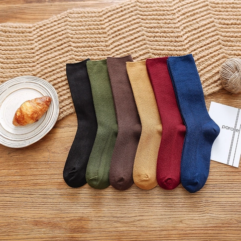 Chaussettes Amples Femme Mélange Coton Maille Côtelée Bordure Volants Rétro Couleur Unie Mi-Mollet Crew Socks Pour Femmes
