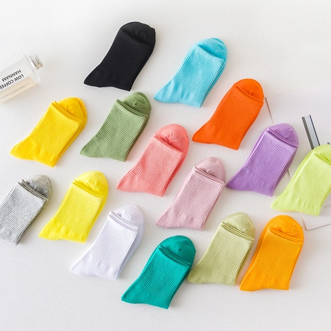 Damen Baumwolle Polyester Spandex Crew Socken Einfarbig Bonbonfarben Rippstrick Atmungsaktiv Casual Einfach Japanisch Mid Calf