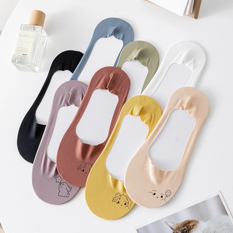 Calcetines Invisibles Mujer Algodón Nailon Fino Fresco Sin Costuras Silicona Antideslizante Dibujos Animados