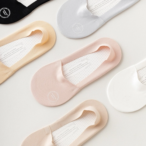 Women No Show Socks Cotton Blend Invisible Boat Socks Shallow Mouth Thin Breathable Anti Slip Seamless Solid Color