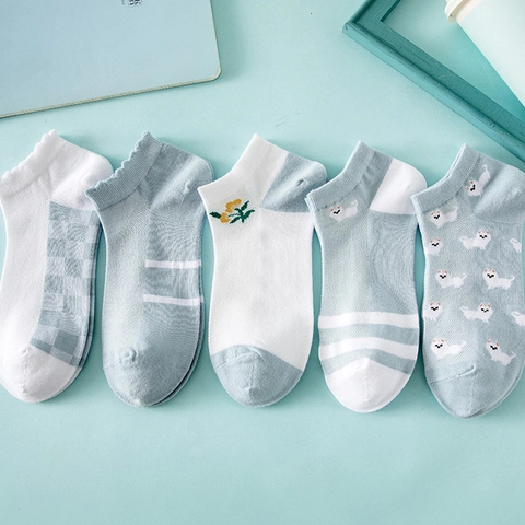 Fantasmini Bassi Da Donna Sottili Traspiranti Rete Di Cotone Dolce Blu Motivo Cartone Animato Calze Invisibili