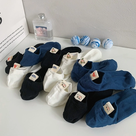 Chaussettes Invisibles En Coton Pour Femmes Respirantes Avec Étiquettes D'Animaux De Dessin Animé Style Décontracté Minimaliste
