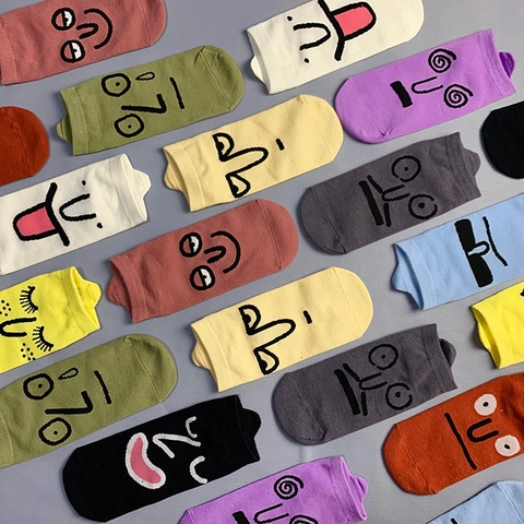 Funny Emoji Ankle Socks Breathable Cotton Blend Thin Sweat Absorbent Novelty Cartoon Face Unisex