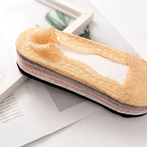 Calzini Invisibili In Pizzo Da Donna Suola In Cotone Antiscivolo Silicone Scollo Basso Traspiranti