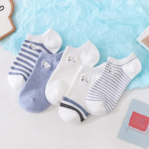 Calcetines Invisibles Para Mujer Algodón Dibujos Animados Animal Bordado Rayas Transpirable Calcetines Tobilleros