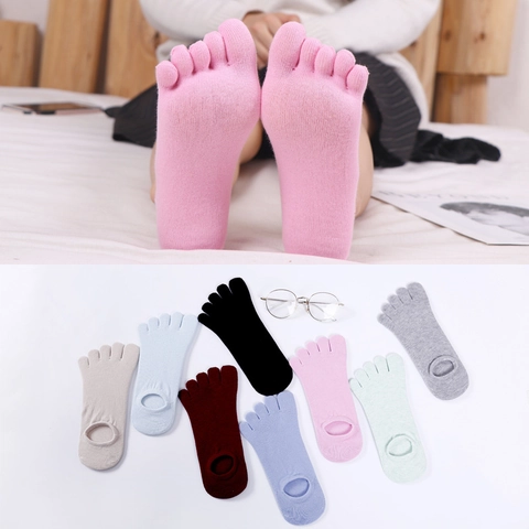 Calcetines De Cinco Dedos De Algodón Para Mujer Invisibles De Corte Bajo Anti Fricción Transpirables Color Sólido