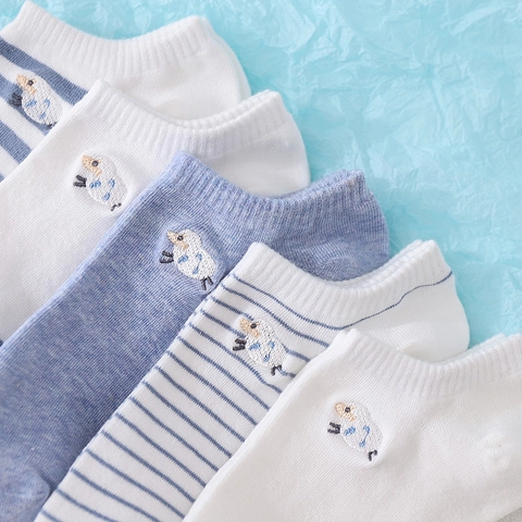 Calcetines Invisibles Para Mujer Algodón Dibujos Animados Animal Bordado Rayas Transpirable Calcetines Tobilleros