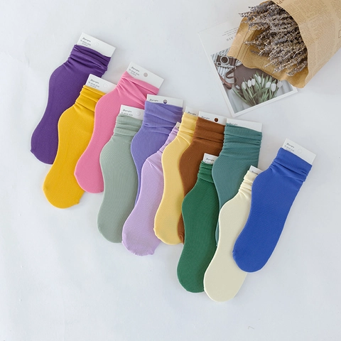 Damen Slouch Socken Gerippt Einfarbig Atmungsaktiv Japanischer Stil Crew Socken Leicht Elastisch Weich Strumpfwaren