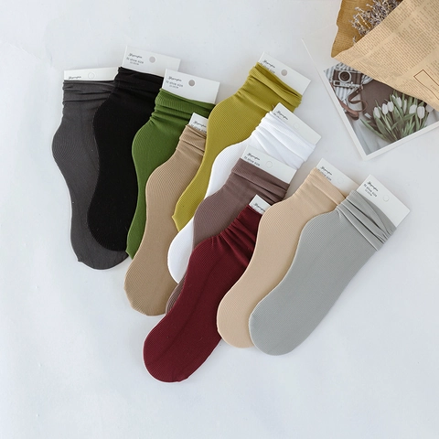 Damen Slouch Socken Gerippt Einfarbig Atmungsaktiv Japanischer Stil Crew Socken Leicht Elastisch Weich Strumpfwaren