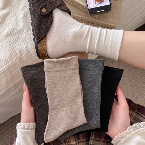 Women Wool Blend Ribbed Crew Socks Thickened Thermal Warm Solid Color Loose Cuff Maternity Winter Casual Hosiery