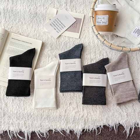 Women Wool Blend Ribbed Crew Socks Thickened Thermal Warm Solid Color Loose Cuff Maternity Winter Casual Hosiery