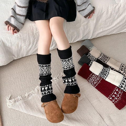 Beinstulpen Damen Strick Acryl Fair Isle Vintage Geometrisch Jacquard Thermisch Winter Boot Socken