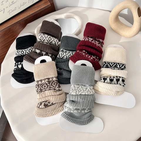 Beinstulpen Damen Strick Acryl Fair Isle Vintage Geometrisch Jacquard Thermisch Winter Boot Socken