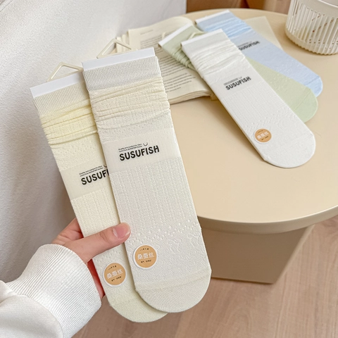 Women Mulberry Satin Blend Crew Socks Mesh Hollow Out Bow Breathable Thin Solid Color Fashion Sweet Girls Casual