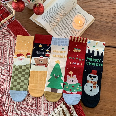 Calze Di Natale Cotone Pettinato Traspirante Metà Polpaccio Fantasia Cartone Animato Regalo Di Vacanza Donne