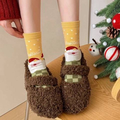 Calze Di Natale Cotone Pettinato Traspirante Metà Polpaccio Fantasia Cartone Animato Regalo Di Vacanza Donne