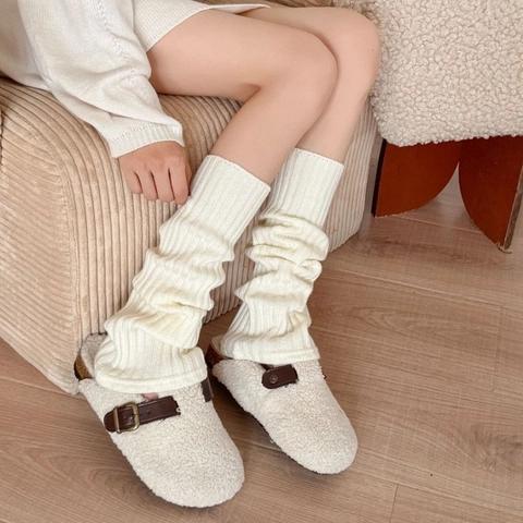 Women Leg Warmers Ribbed Knit Thick Warm Solid Color Slouchy Socks For Winter JK Japanese Style Acrylic Blend